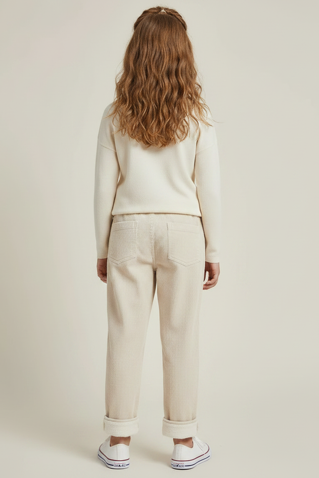 Pantalon Velours Côtelé Beige Enfant Décontracté Chaud - Cordé - vue 2