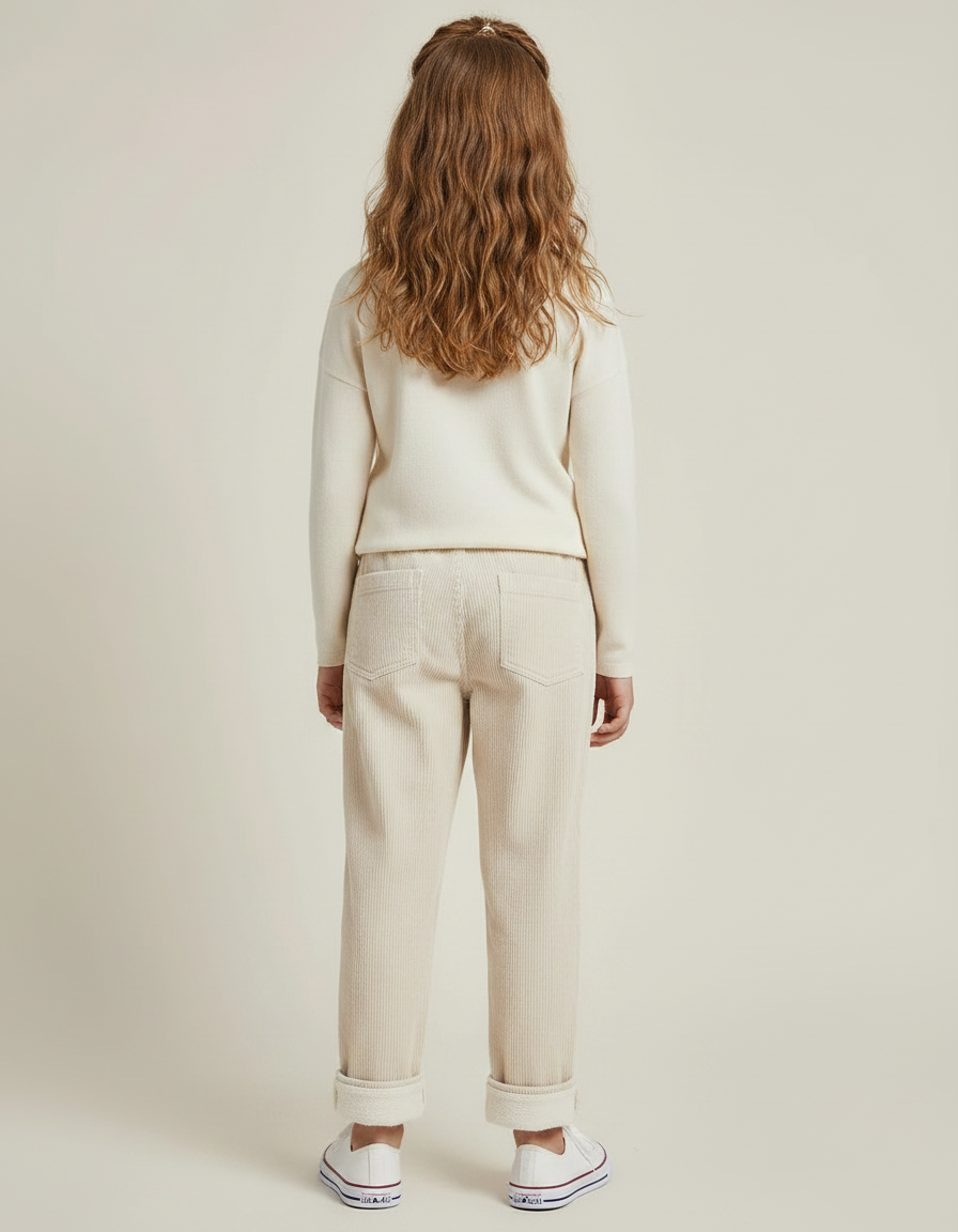 Pantalon Velours Côtelé Beige Enfant Décontracté Chaud - Cordé - vue 2