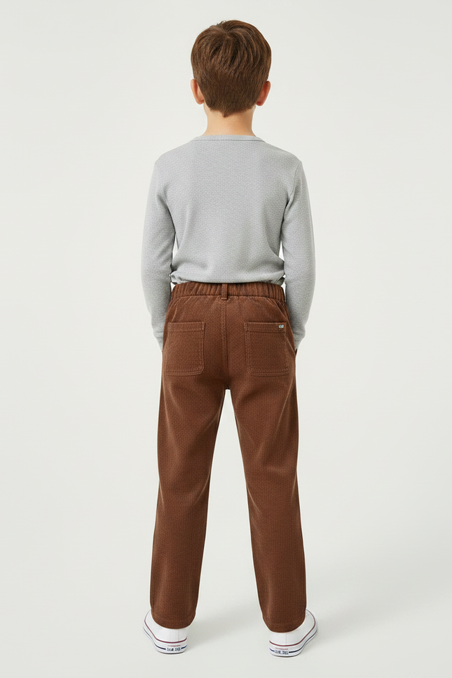 Pantalon Velours Marron Côtelé Ample Décontracté Garçon - Cordé - vue 2