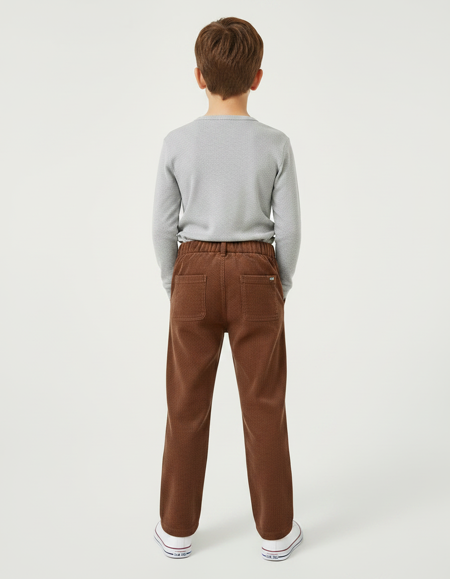 Pantalon Velours Marron Côtelé Ample Décontracté Garçon - Cordé - vue 2