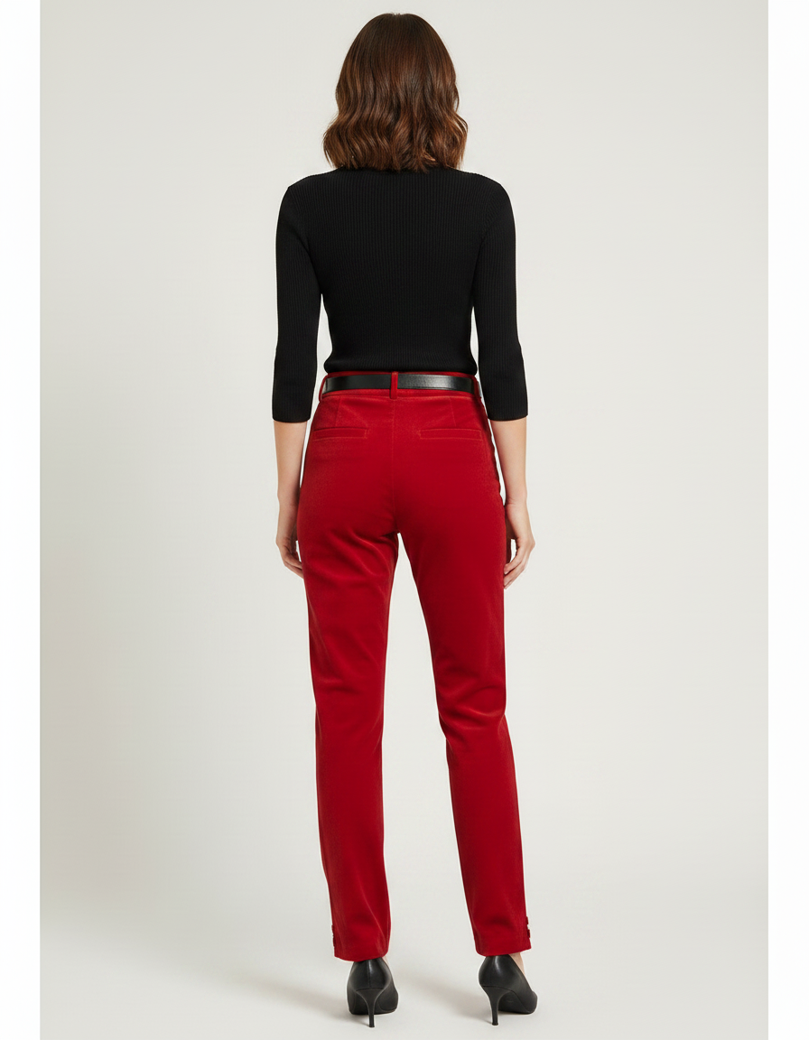Pantalon Skinny Velours - Rouge - vue 2