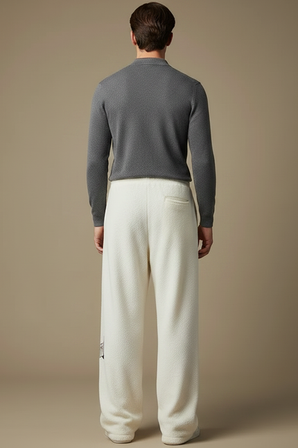 Pantalon Velours Crème Ample Motif Chien Décontracté - Beige - vue 2