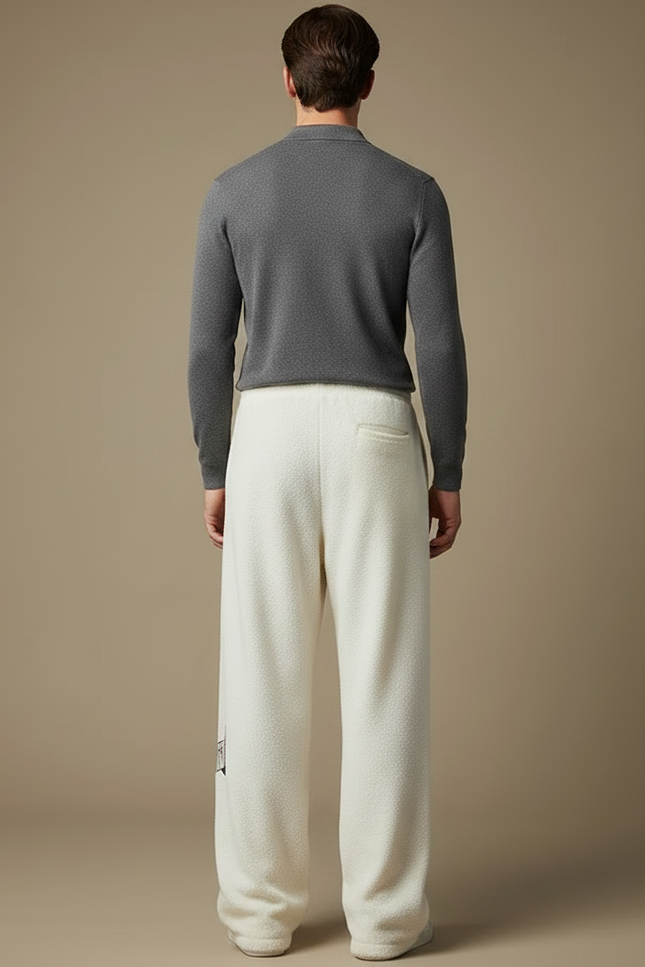 Pantalon Velours Crème Ample Motif Chien Décontracté - Beige - vue 2