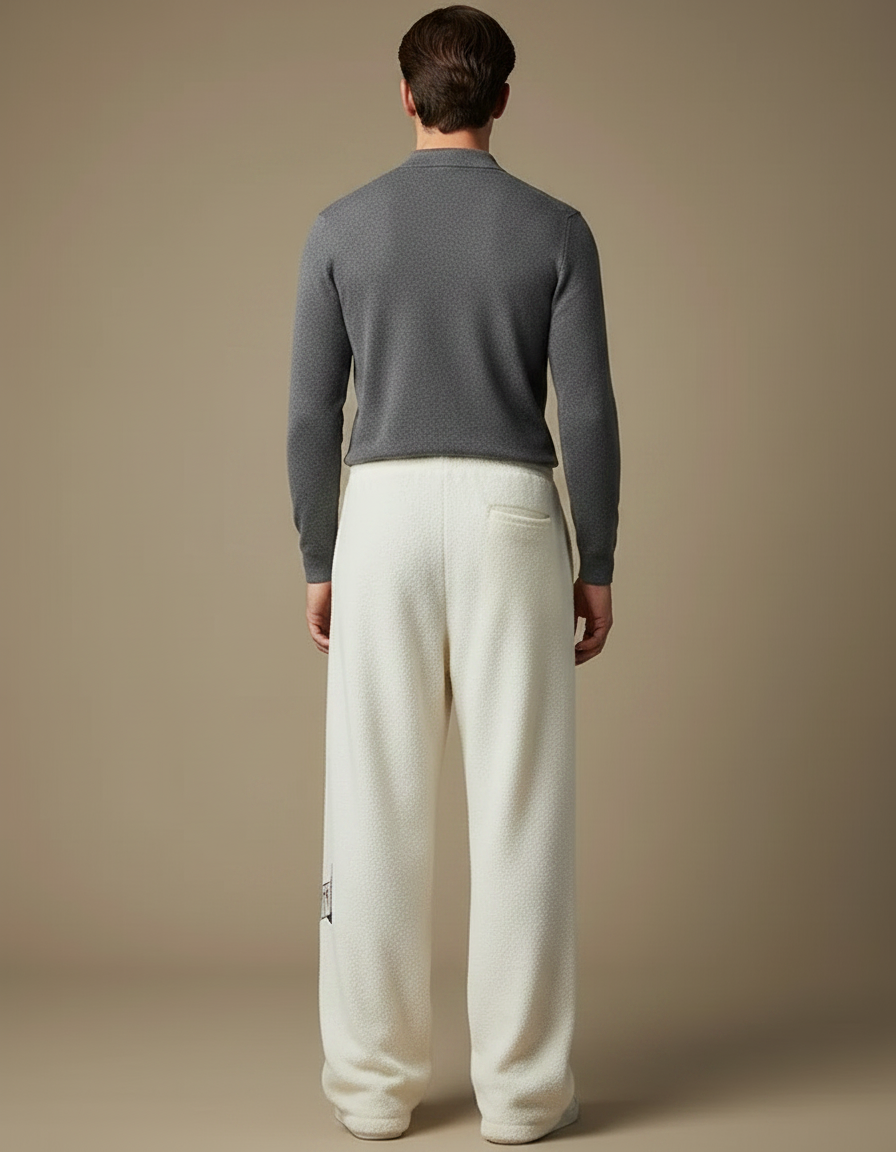 Pantalon Velours Crème Ample Motif Chien Décontracté - Beige - vue 2