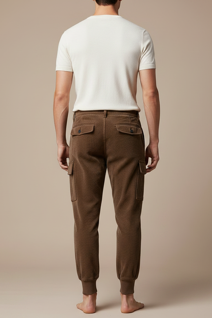 Pantalon Velours Marron Côtelé Cargo Homme Confortable - Cordé - vue 2