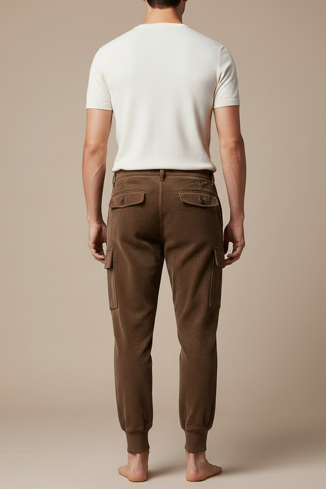 Pantalon Velours Marron Côtelé Cargo Homme Confortable - Cordé - vue 2