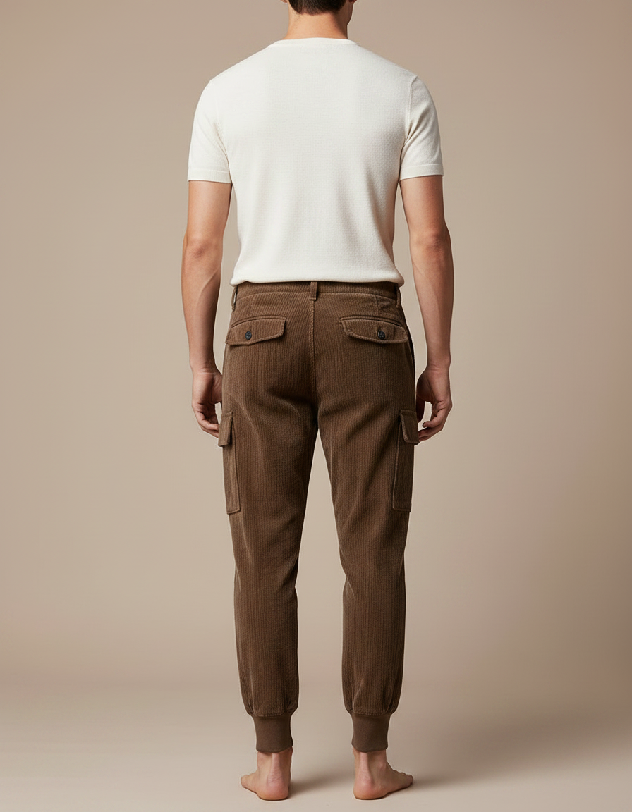 Pantalon Velours Marron Côtelé Cargo Homme Confortable - Cordé - vue 2
