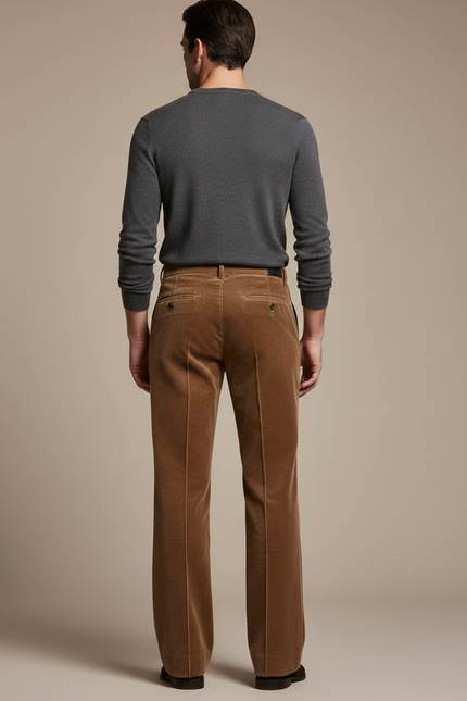 Pantalon Velours Marron Côtelé Évasé Homme Élégant - Cordé - vue 2
