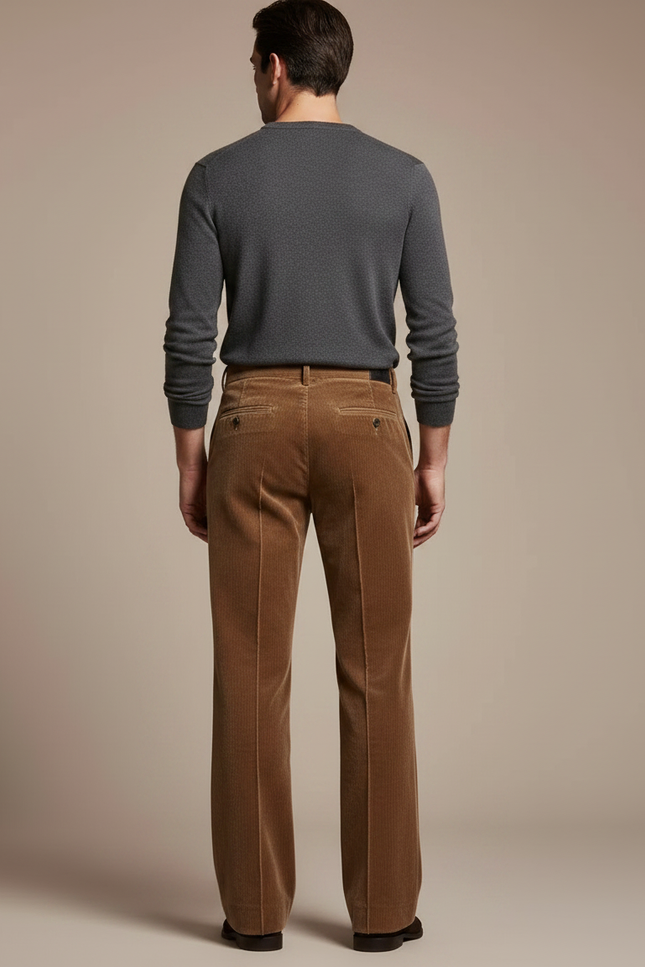 Pantalon Velours Marron Côtelé Évasé Homme Élégant - Cordé - vue 2
