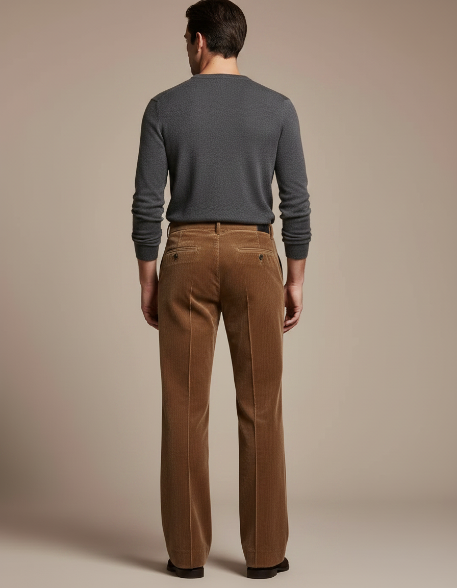 Pantalon Velours Marron Côtelé Évasé Homme Élégant - Cordé - vue 2