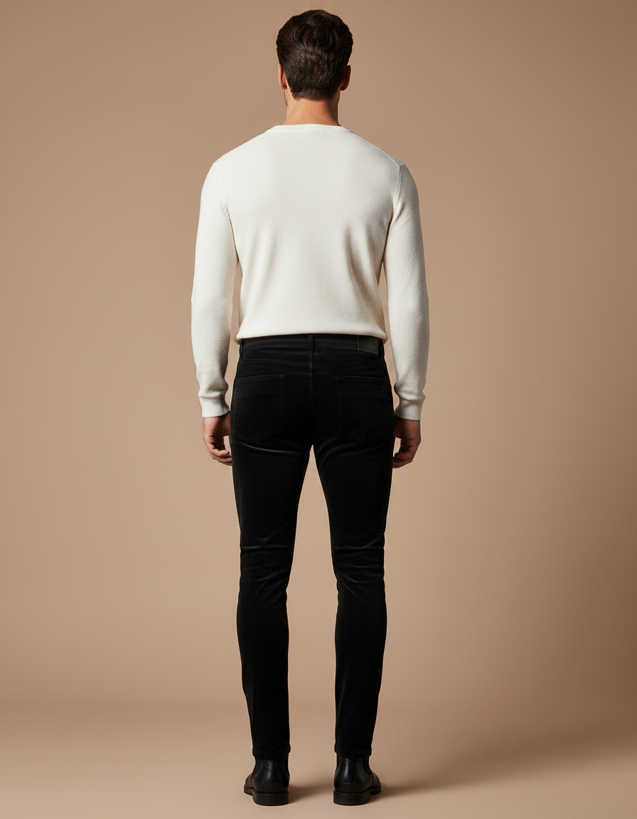 Pantalon Velour Homme Slim - Noir Cordé - vue 2