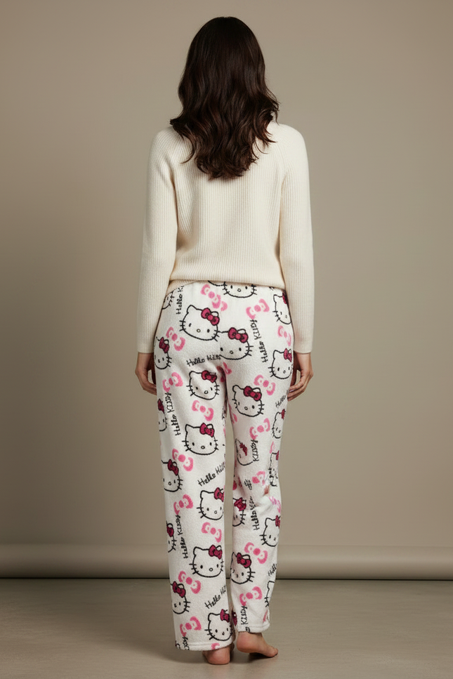 Pantalon Velours Blanc Hello Kitty Ample Doux Femme - vue 2