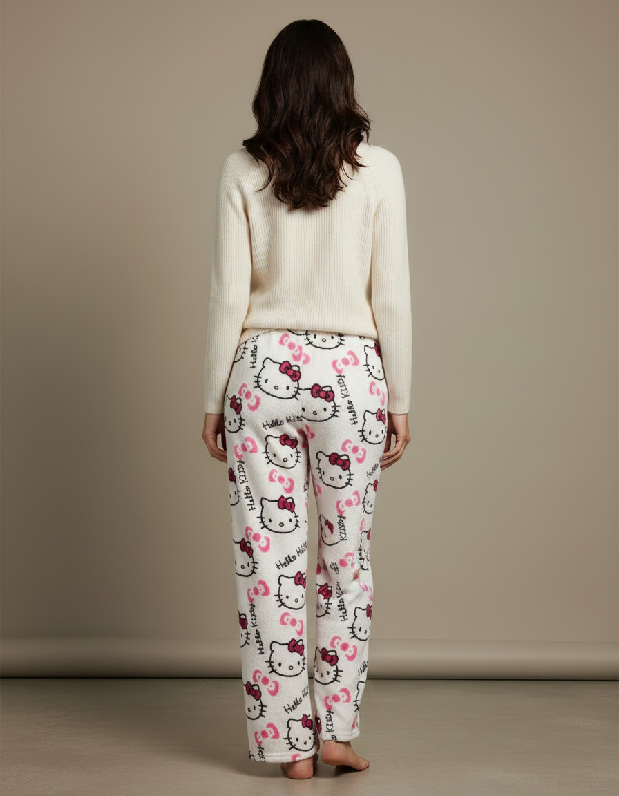Pantalon Velours Blanc Hello Kitty Ample Doux Femme - vue 2