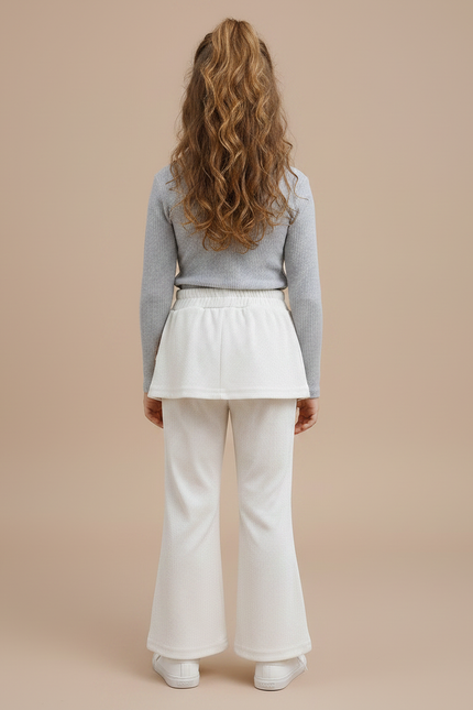 Pantalon Velours Crème Côtelé Ample Jupe Fleur Fille - Beige Cordé - vue 2