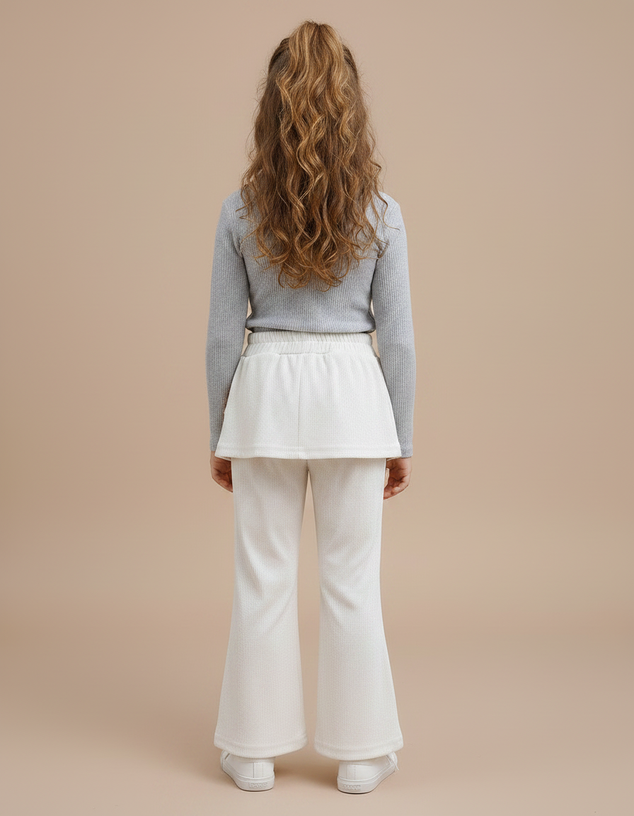 Pantalon Velours Crème Côtelé Ample Jupe Fleur Fille - Beige Cordé - vue 2