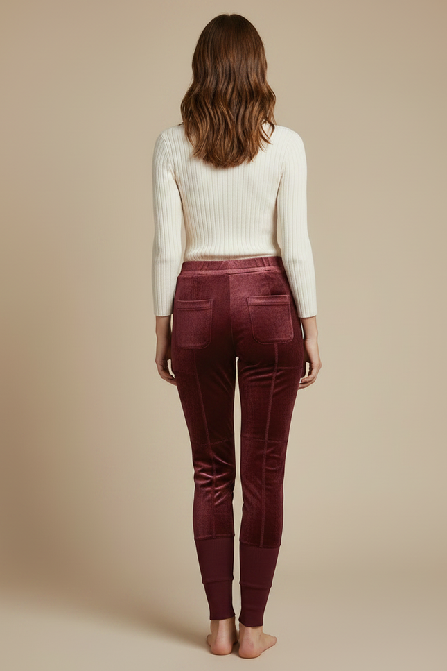 Pantalon Velours Bordeaux Patchwork Confortable Femme - vue 2