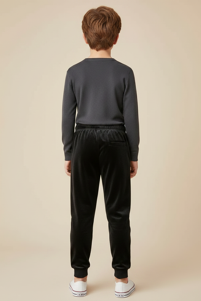 Pantalon Velours Noir Garçon Sport Jogging Chiffre - vue 2