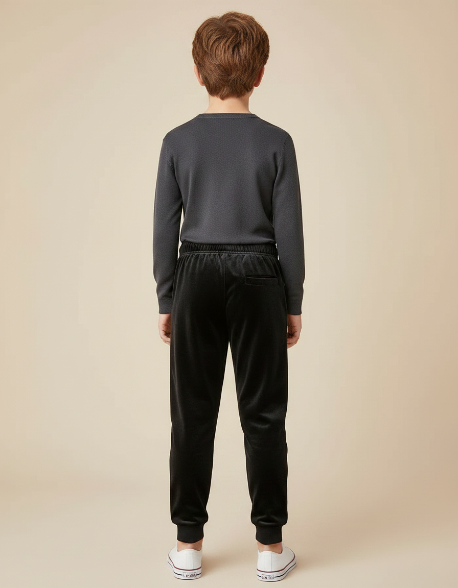 Pantalon Velours Noir Garçon Sport Jogging Chiffre - vue 2