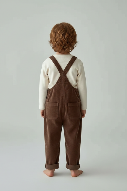 Pantalon Velours Marron Côtelé Salopette Enfant Mignonne - vue 2