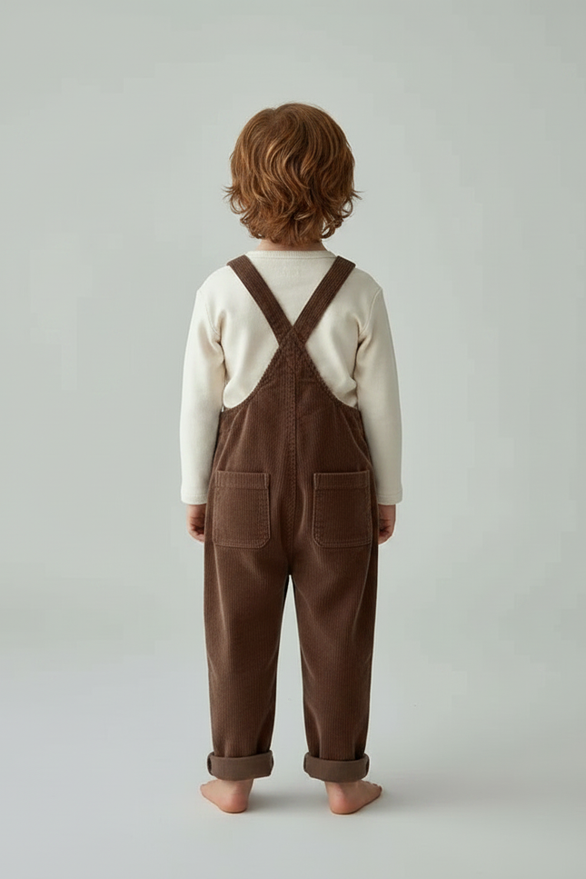 Pantalon Velours Marron Côtelé Salopette Enfant Mignonne - vue 2