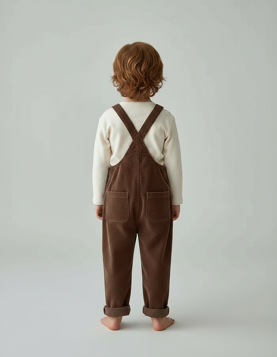 Pantalon Velours Marron Côtelé Salopette Enfant Mignonne - vue 2