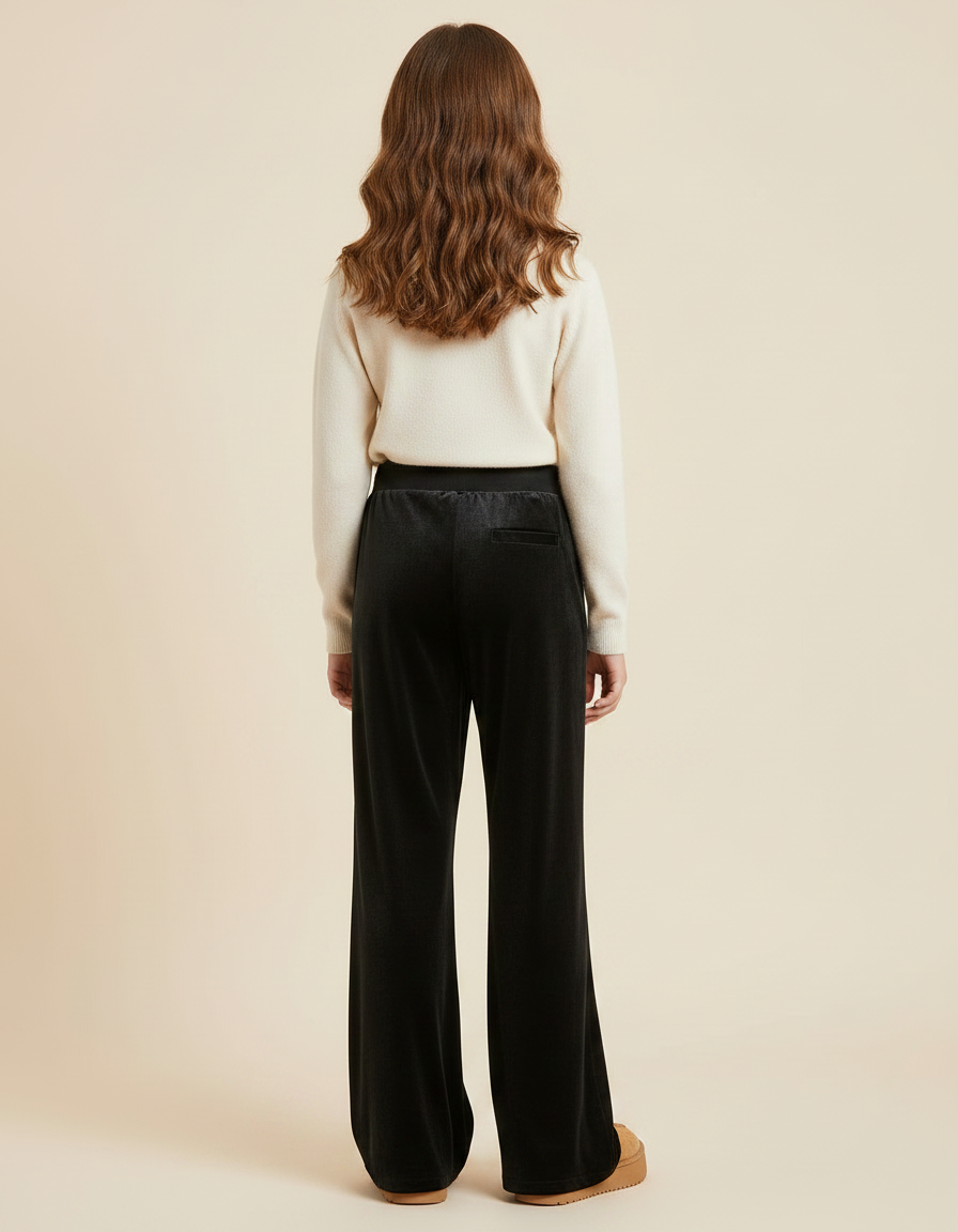 Pantalon Velours Noir Ample Droit Fille Confortable - vue 2