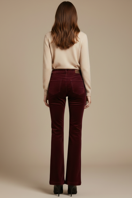 Pantalon Flare Velours Côtelé Femme - Bordeaux Cordé - vue 2