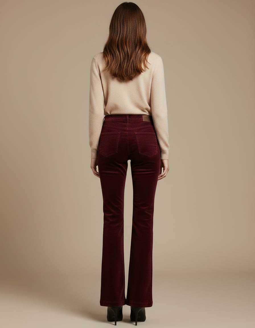 Pantalon Flare Velours Côtelé Femme - Bordeaux Cordé - vue 2