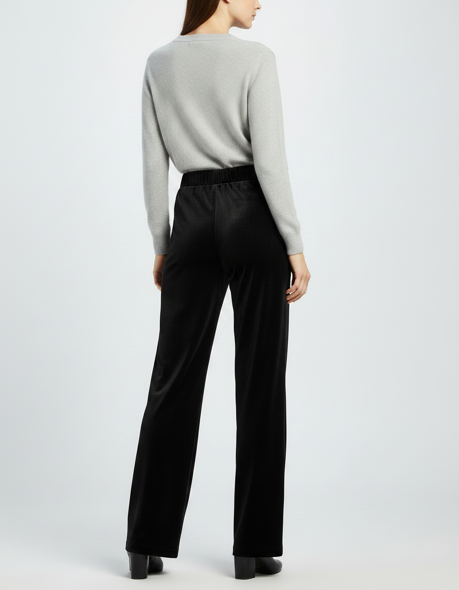 Pantalon Velours Noir Ample Femme Décontracté Élégant - vue 2
