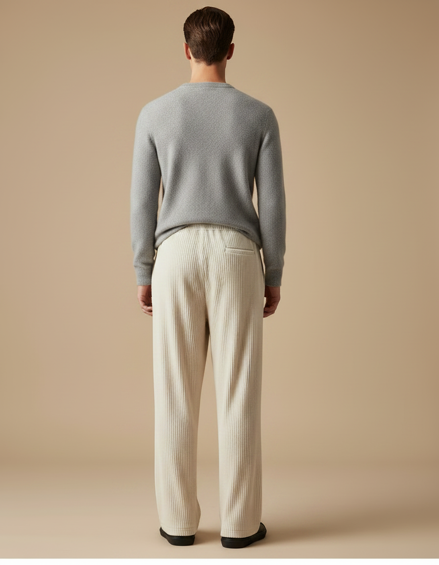 Pantalon Velours Côtelé Ecru - Beige - vue 2