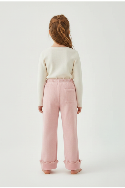 Pantalon Velours Rose Côtelé Épais Enfant Fille - Cordé - vue 2