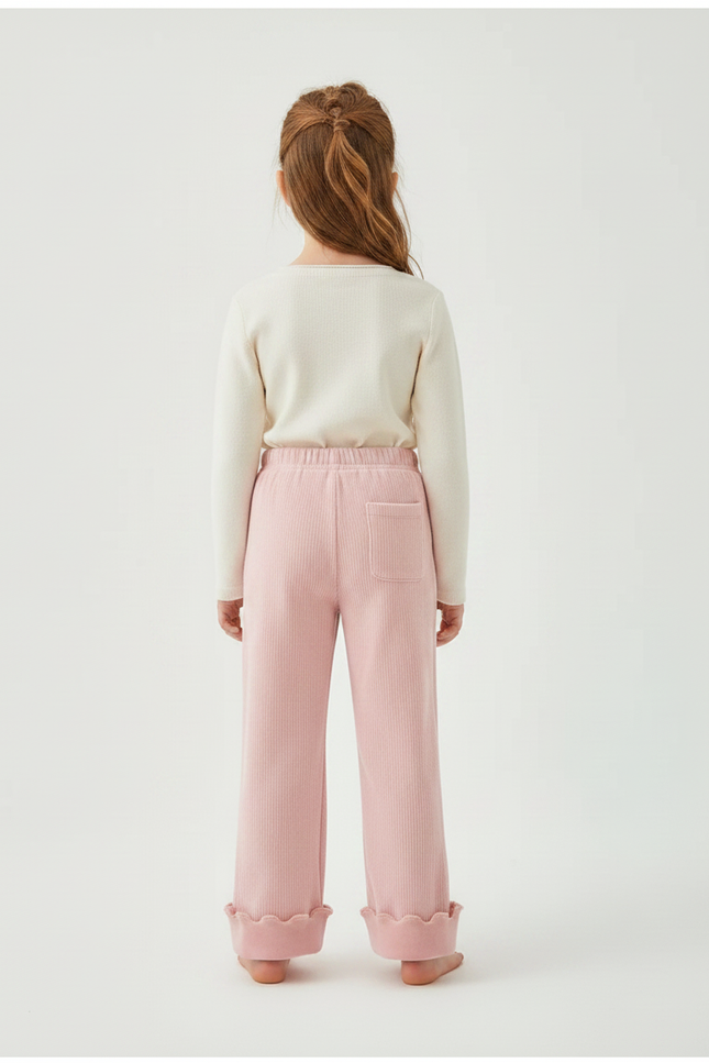 Pantalon Velours Rose Côtelé Épais Enfant Fille - Cordé - vue 2