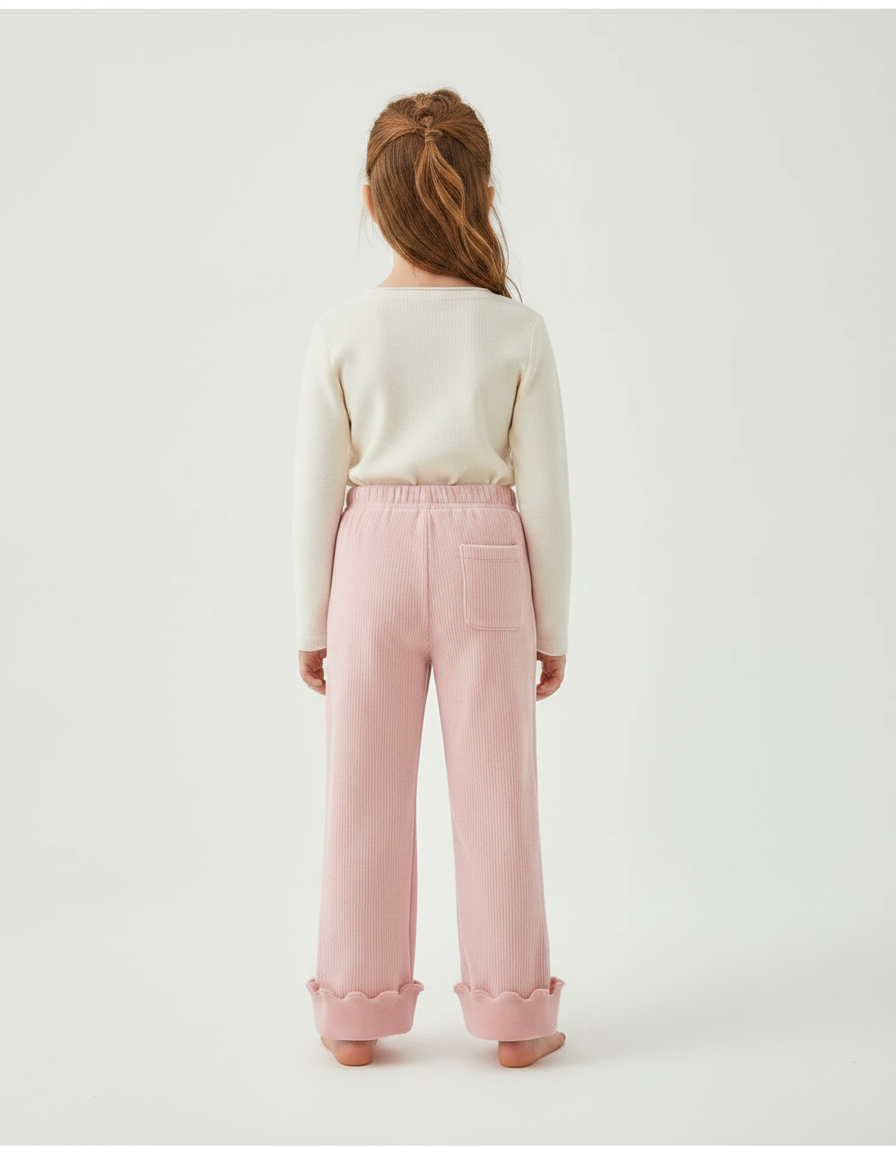 Pantalon Velours Rose Côtelé Épais Enfant Fille - Cordé - vue 2