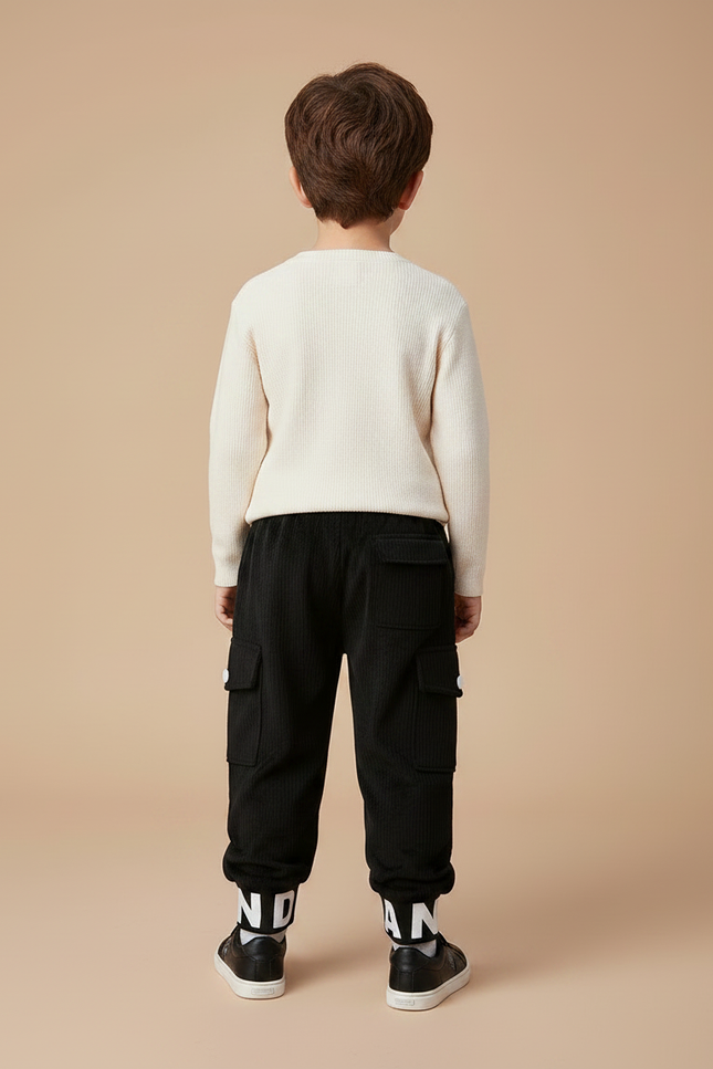 Pantalon Velours Noir Côtelé Cargo Imprimé Garçon - Cordé - vue 2