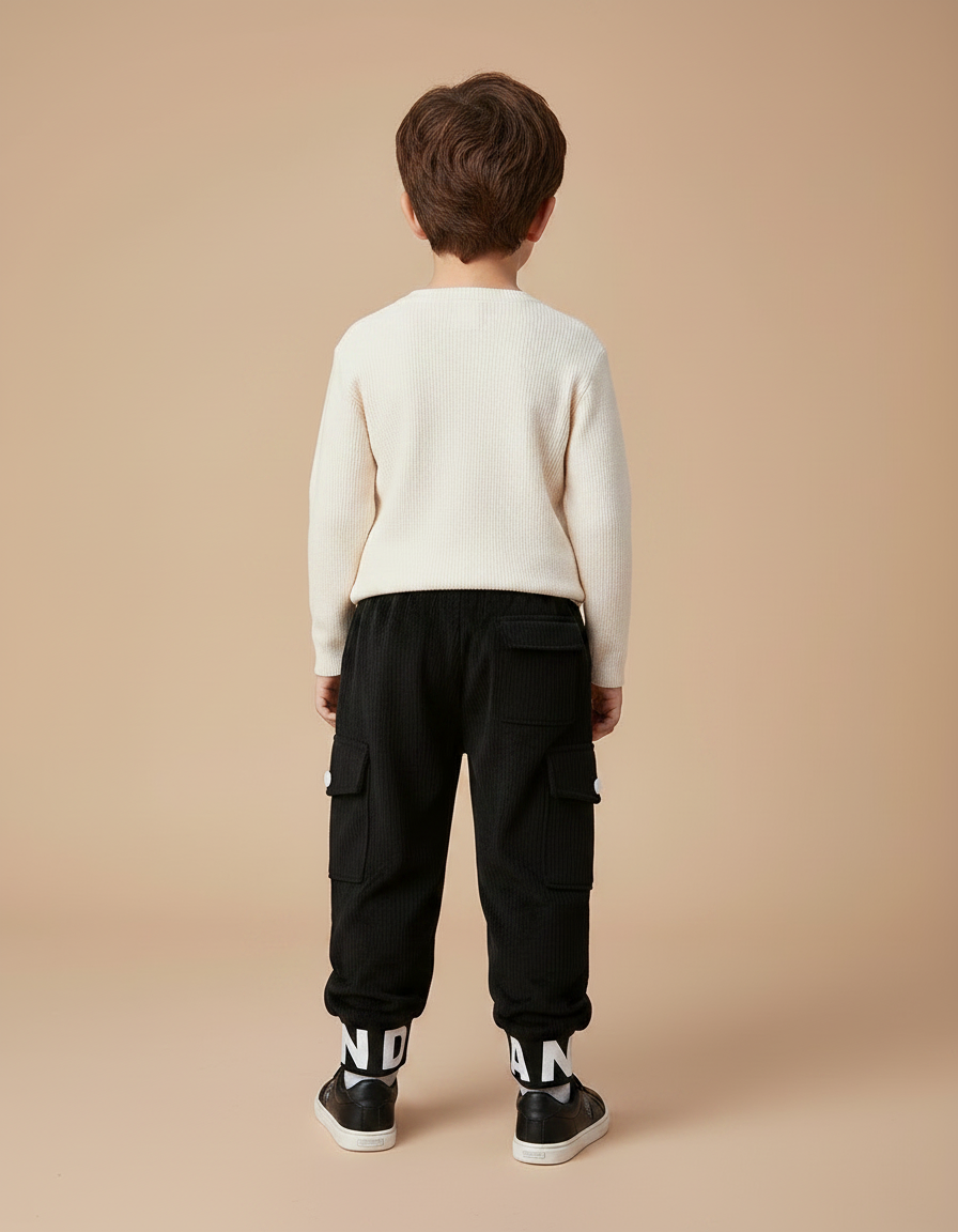 Pantalon Velours Noir Côtelé Cargo Imprimé Garçon - Cordé - vue 2