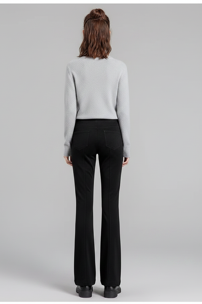 Pantalon Velours Noir Évasé Taille Haute Femme - vue 2