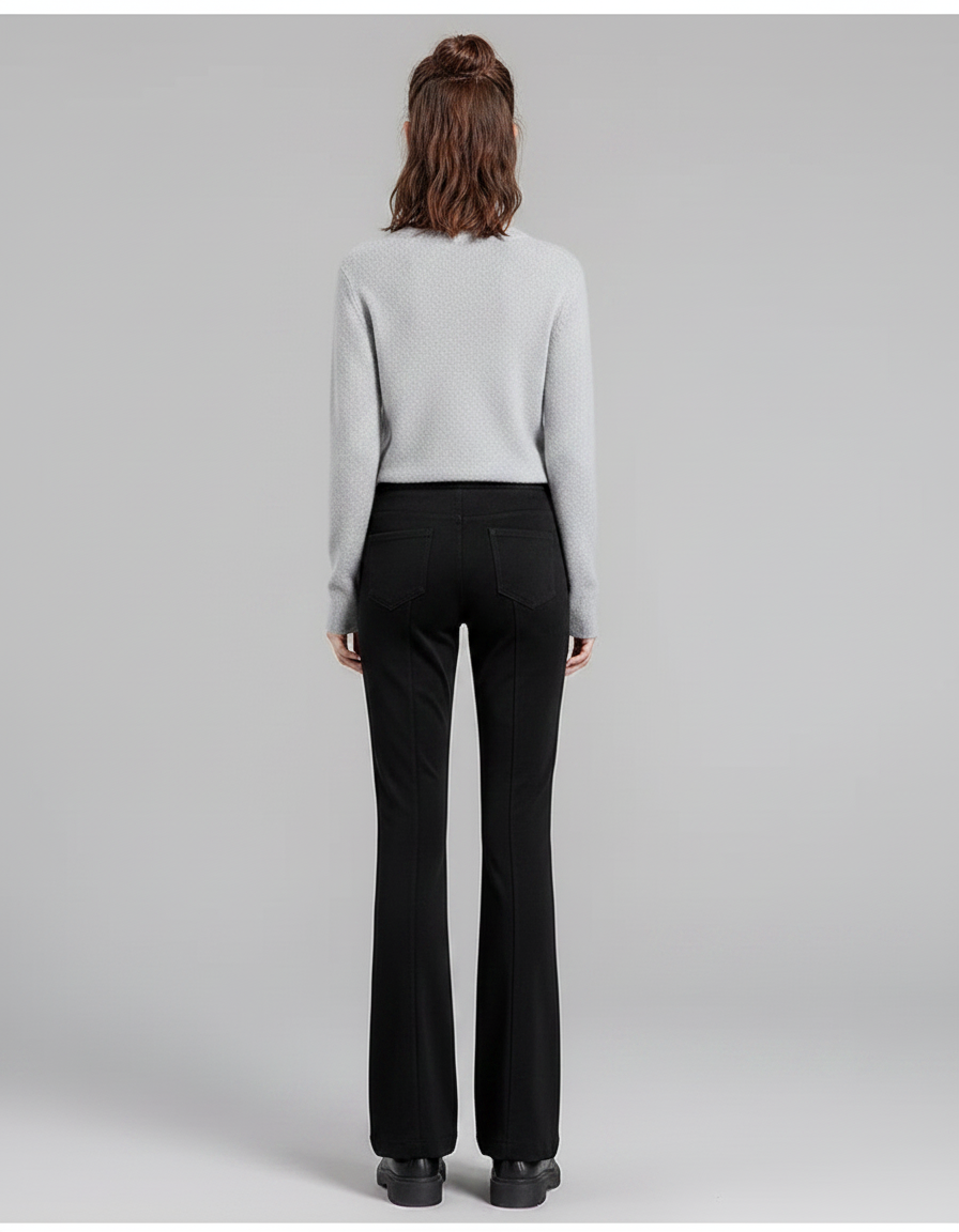 Pantalon Velours Noir Évasé Taille Haute Femme - vue 2