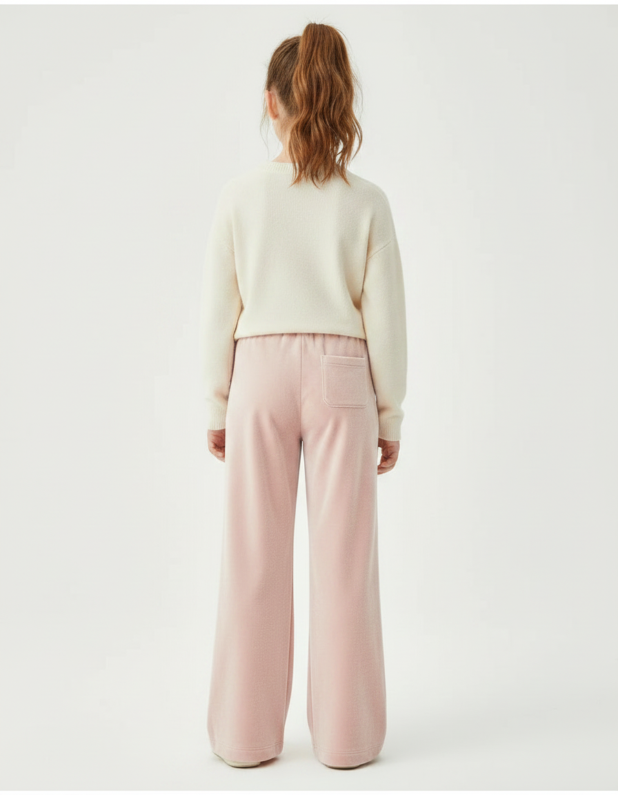 Pantalon Velours Rose Doux Large Confortable Fille - vue 2