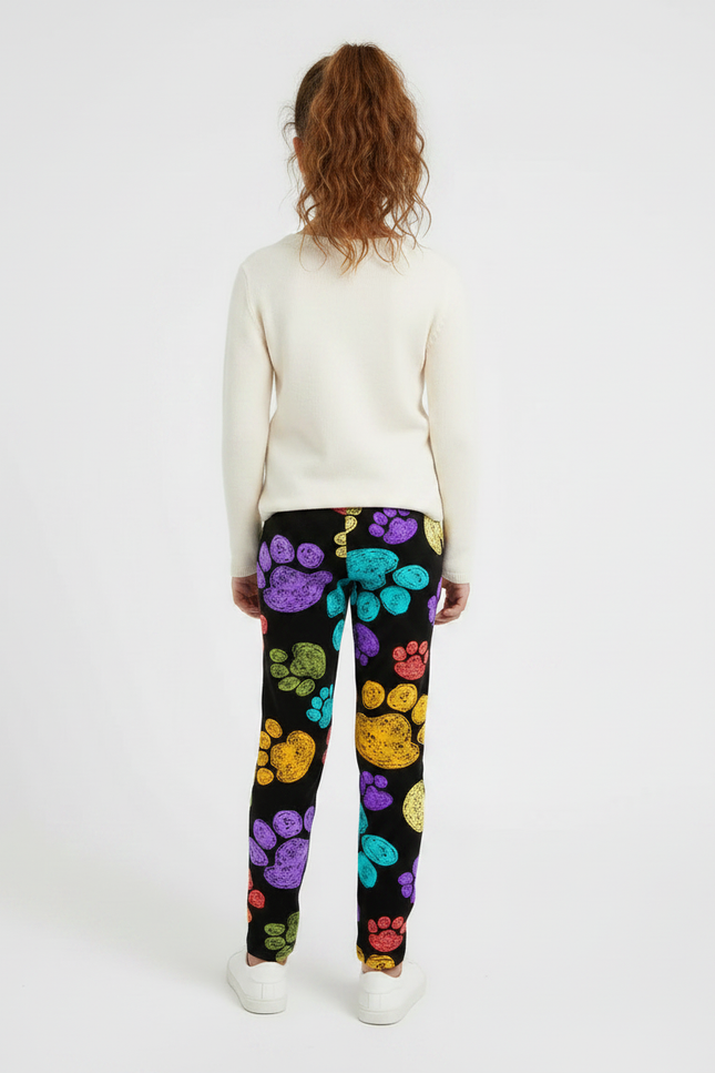 Pantalon Velours Noir Imprimé Pattes Colorées Fille - vue 2