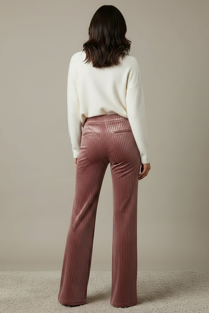 Pantalon Velours Rose Côtelé Taille Haute Évasé - vue 2