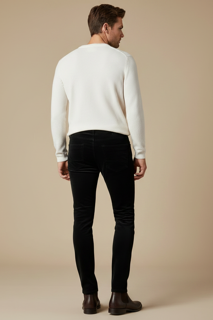 Pantalon Velours Noir Slim Homme Élégant Stretch - vue 2