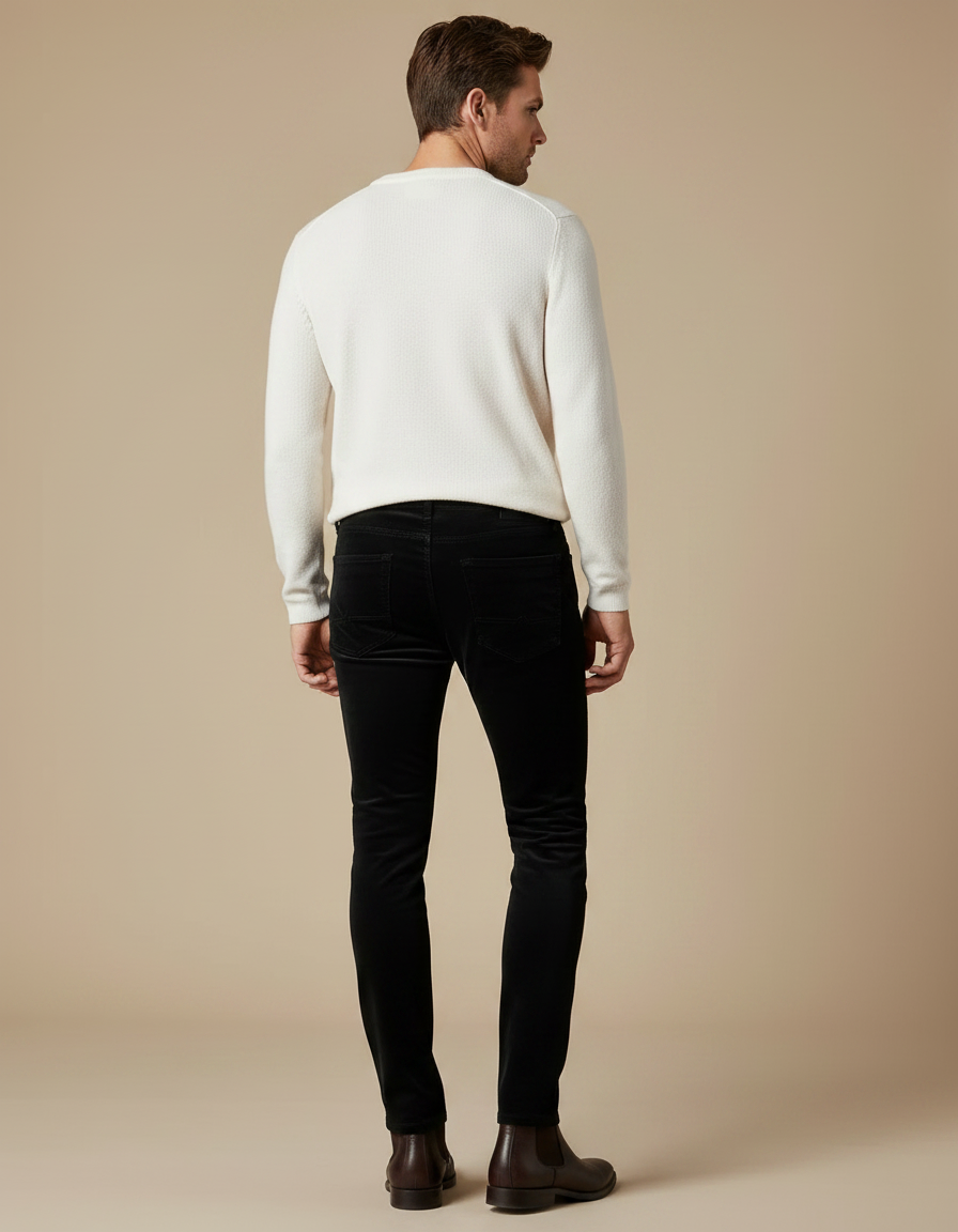 Pantalon Velours Noir Slim Homme Élégant Stretch - vue 2