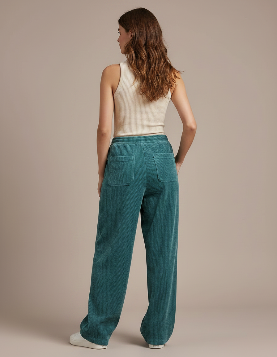 Pantalon Velours Cotelé Vert Femme - Cordé - vue 2