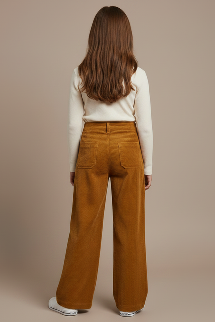 Pantalon Velours Côtelé Marron Large Confortable Fille - Cordé - vue 2