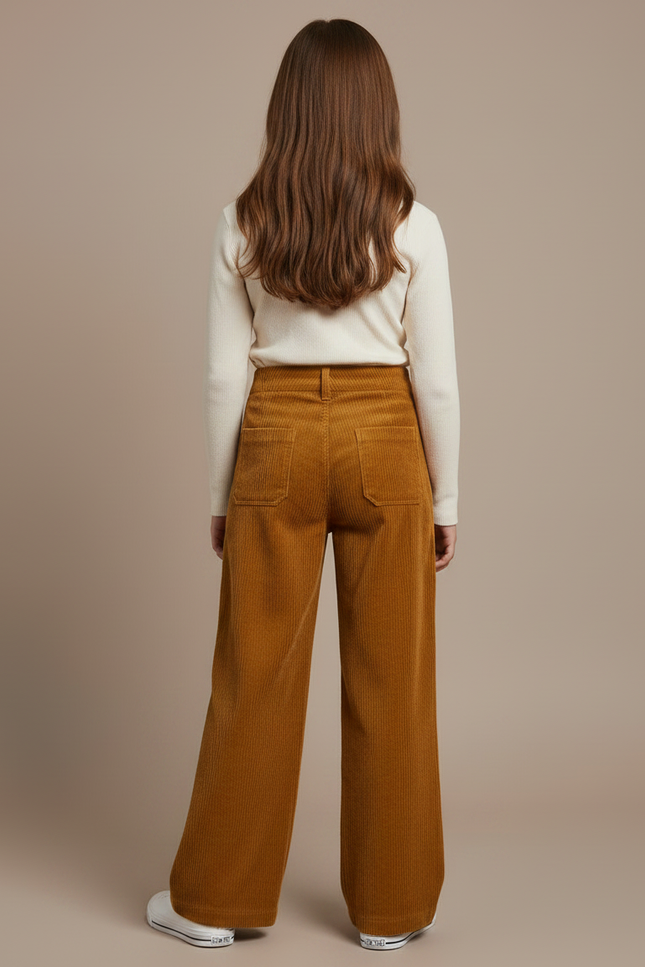 Pantalon Velours Côtelé Marron Large Confortable Fille - Cordé - vue 2