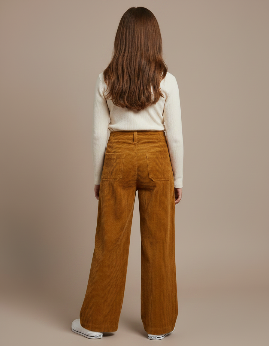 Pantalon Velours Côtelé Marron Large Confortable Fille - Cordé - vue 2