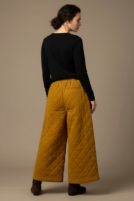 Pantalon Velours Jaune Ample Matelassé Hiver Femme - vue 2