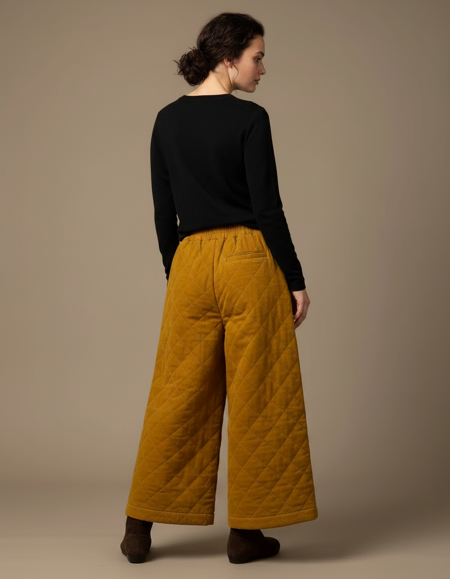 Pantalon Velours Jaune Ample Matelassé Hiver Femme - vue 2