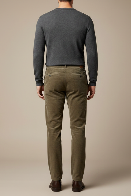 Pantalon Velours Côtelé Homme Vert Coupe Droite - Kaki Cordé - vue 2