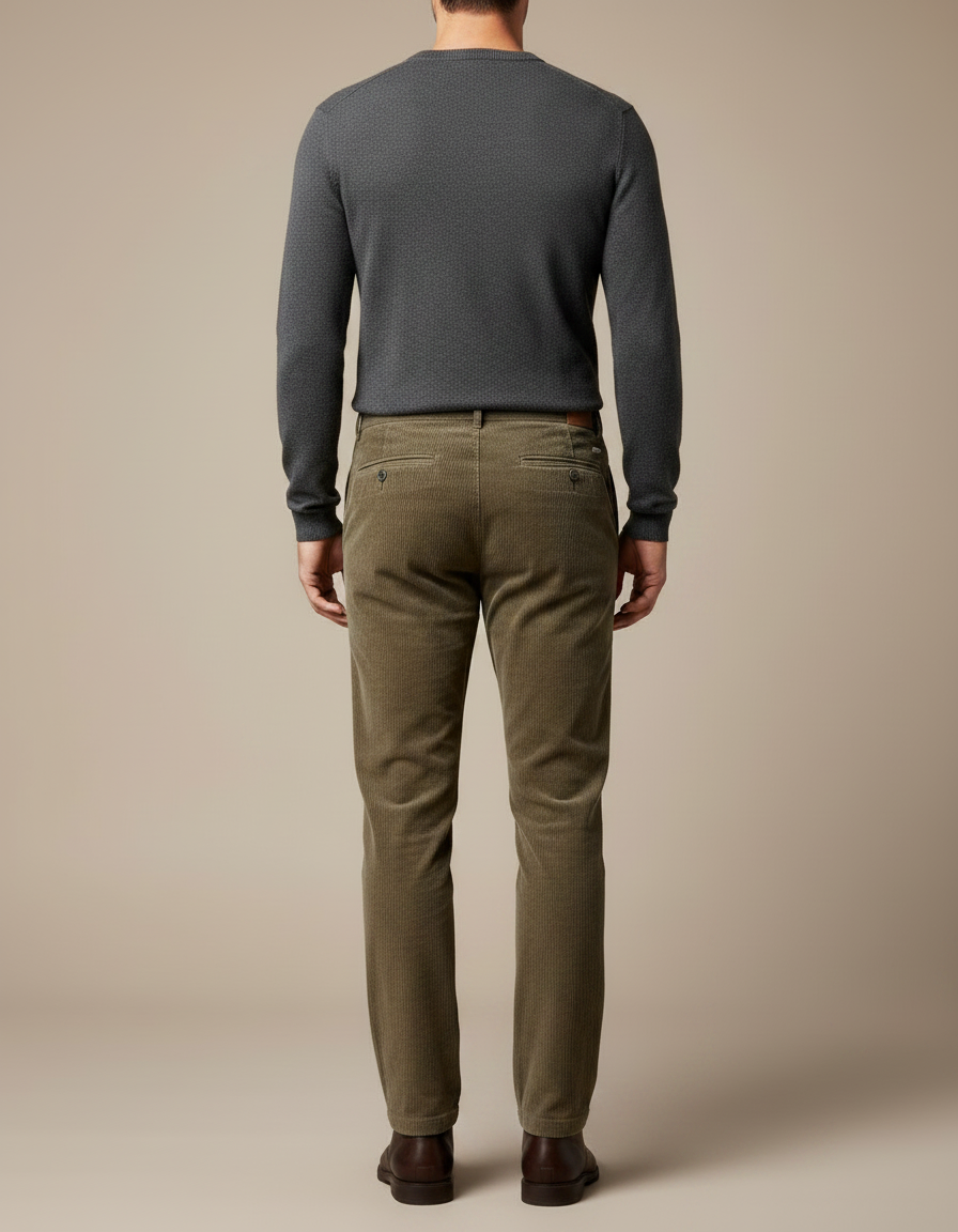Pantalon Velours Côtelé Homme Vert Coupe Droite - Kaki Cordé - vue 2